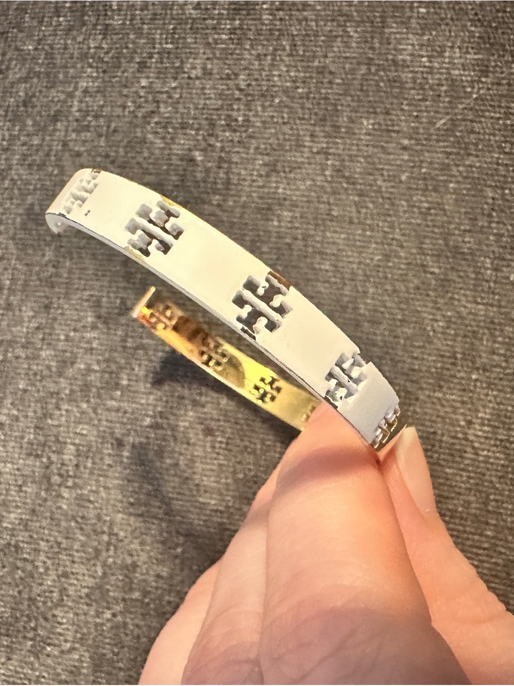 Tory Burch White and Gold Logo Open Cuff Bracelet - Picture 3 of 11